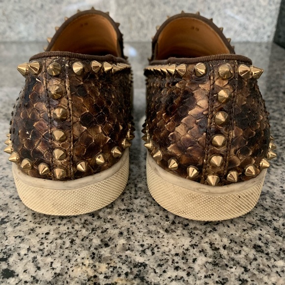 Christian Louboutin Leopard Print Python Leather Pik Boat Slip On Sneakers - Picture 3 of 8